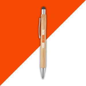 Custom Eco Bamboo Stylus Pen with Chrome Finish & Blue Ink